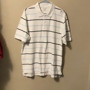 St. John's Bay White Polo with Black and Blue Stripes